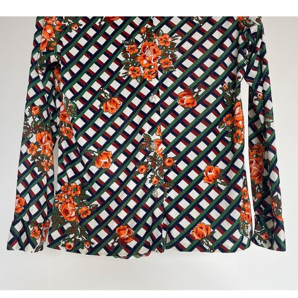 Vtg 70's Colorful Floral Geo Patterned Button Up Shirt Dagger Collar Sz 36 Retro - Picture 4 of 12